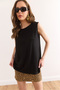 Women's Black Crew Neck Long Sleeveless Knitted Viscose Blouse Blz-19002934