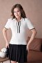 Women's Polo Neck Buttoned Ribbed Short Sleeve Knitwear Blouse - 2