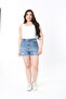 Women's Large Size Blue Ripped Detailed 5-Pocket Denim Shorts 65N38914 - 4