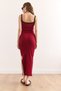 Women's Burgundy Piping Detailed Slit Maxi Ribbed Dress Elb- 19002375 - 6