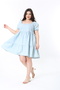 Women's Large Size Blue Washed Denim Fabric Square Collar Layered Denim Dress 65N38923