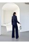Women's Belted Gold Button Jacket Palazzo Pants Suit - 6