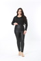 Women's Large Size Black Leather Coated High Waist Skinny Pants with Back Pocket 65N38902 - 5