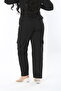 Women's Large Size Black Washed Gabardine Fabric High Waist Cargo Pocket Pants 65N38903 - 4