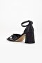 Large Size Women's Heeled Sandals with Cross Shiny Black Banded Helmet - 5