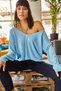 Women's Baby Blue V-Neck Loose Knitwear Blouse BLZ-19001586 - 2