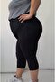 Black Capri Length Knee-Length Elastic Waist Combed Viscose Leggings - 7