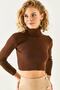 Women's Bitter Brown Full Fisherman Crop Knitwear Sweater BLZ-19002047 - 3