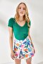 Women's Cobalt Blue Green V-Neck Short Sleeve 2-Piece Set Blouse BLZ-19002195 - 7