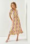 Women's Yellow Pink Buttoned Belted Sleeve Detailed Woven Viscose Dress ELB-19001524 - 6