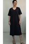 Black V-Neck Short-Sleeved Combed Viscose Dress - 5