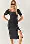 Women's Black Slit Backless Midi Dress ELB-19001934 - 3