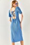 Women's Baby Blue Slit Backless Midi Dress ELB-19001934 - 8