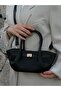 Black Women's Handbag and Shoulder Bag with Drawstring Lock Detail and Adjustable Strap - 3