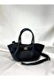 Black Women's Handbag and Shoulder Bag with Drawstring Lock Detail and Adjustable Strap - 5