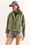 Women's Khaki Lined Eyelet Detailed Raincoat Jacket Ckt-19000442 - 5