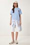 Blue Named Cotton Knitted T-Shirt with Heart Embroidery - 3