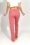 Women's Cotton Elastic Waist Ribbon Patterned Pajama Bottoms with Pockets and Red Stripes - 7