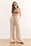 Women's Stone Textured Elastic Waist Pocket Draped Trousers Pnt-19000333 - 2