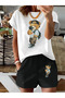 Hila Fashion Available in Plus Sizes Cute Bear Print Black and White T-Shirt and Shorts Set - 7