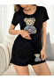 Available in Plus Sizes Cute Bear Print Black and White T-Shirt and Shorts Set
