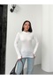 Women's 2-Piece White, Cream Finger Detailed Finger Snap Body Long Sleeve Fisherman's Finger Snap Blouse - 5