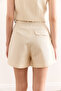 Women's Ecru Pocketed Pleated Belted Gabardine Shorts Şrt-19000057 - 6