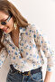 Women's White and Blue Floral Lace Shirt GML-19001327 - 3