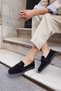 Lugo Women's Black Real Leather Suet Loafer Shoes - 3