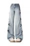 Y2K Ribbon Detail Wide-Leg Washed Jeans