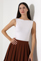 Carnot Women's Soft Textured Bamboo Boat Neck Tank Top & Ball - White - 5