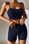 Women's Navy Blue Camisole Nightgown Suit with Shorts - 6