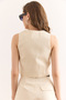 Women's Ecru Lined Pocket Buttoned Gabardine Vest Ylk-19000066 - 5