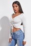 Women's White Long Sleeve Frosting Lace Detailed Crop Top Blouse - 4