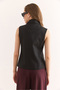 Women's Black Flannel Pocket Lined Vest Ylk-19000065 - 7
