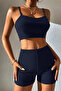 Women's Navy Blue Camisole Nightgown Suit with Shorts - 4