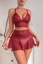 Night Women's Stylish Nightgown Set with Lace and Tulle Detailing - Burgundy - 3