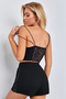 Women's Black Side and Back Lace Detailed Double-Line Thin Elastic Shorts Homewear Set - 3