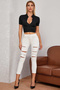 Women's Black Half Zipper and Short Sleeve Crop Top Blouse - 4