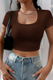 Night Women's Brown Half Sleeve Plain Collar Crop Top Blouse - 5