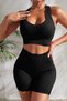 Women's Black High Waist Cross-Back Detailed Shorts Pajama Set