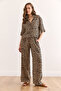 Women's Leopard Camel Top Shirt Bottom Pocket Pants Viscose Suit Tkm- 19000377 - 3