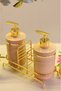 Set of 2 Liquid Soap Dispensers with Gold Color Detail, Sponge Holder and Stand - 6