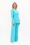 Zero Collar Buttoned Jacket & Wide Leg Trousers-Turquoise - 1064520 - 3