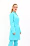 Self-Standing Collar Single Button Long Jacket-Turquoise - 1074100 - 5
