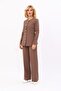 Zero Collar Buttoned Jacket & Wide Leg Trousers - Brown - 1064520