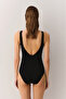 V-Neck Corset Gathered Tulle Swimsuit - 4