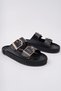 Women's Black Skin Orthopedic Sole Double Buckle Straw Slippers - 4