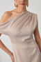Women's Beige Slim Fit Degaje Collar Slit Satin Midi Dress - 4