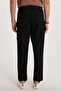Men's Regular Fit Double Pleated Elastic Waist Comfortable Cut Loose Leg Baggy Black Trousers - 4